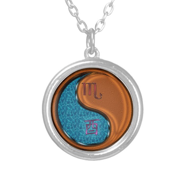 Scorpio & Wood Rooster Silver Plated Necklace (Front)