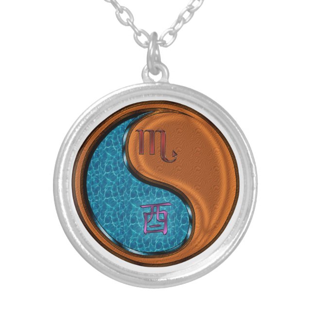 Scorpio & Wood Rooster Silver Plated Necklace (Front)