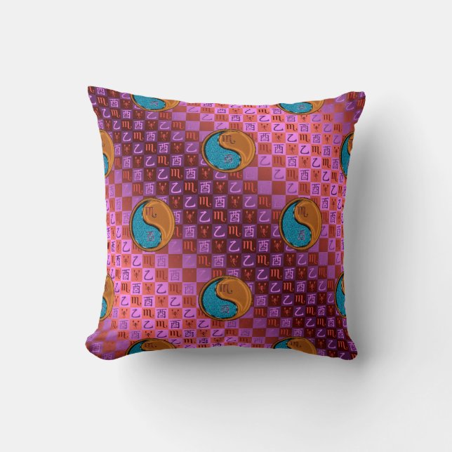 Scorpio & Wood Rooster Throw Pillow (Front)
