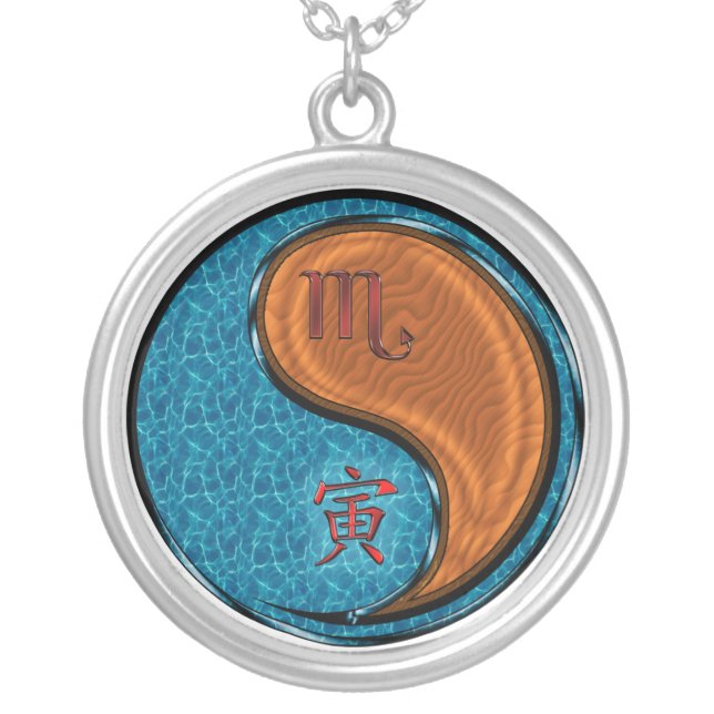 Scorpio & Wood Tiger Silver Plated Necklace (Front)