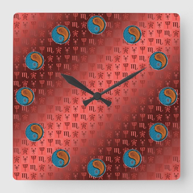 Scorpio & Wood Tiger Square Wall Clock (Front)