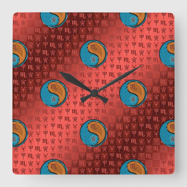 Scorpio & Wood Tiger Square Wall Clock (Front)