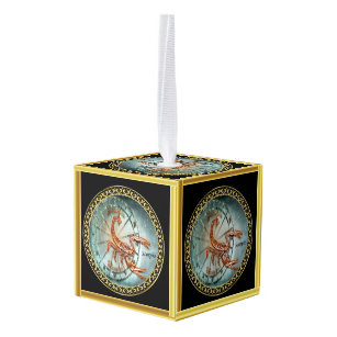 Scorpio Zodiac Astrology black gold foil design Cube Ornament