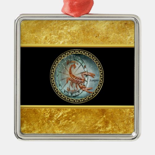 Scorpio Zodiac Astrology black gold foil design Metal Ornament