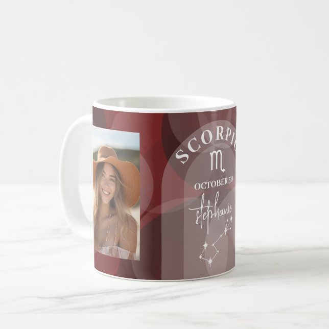 Scorpio Zodiac Astrology Photo Custom Birthdate Coffee Mug (Front Left)