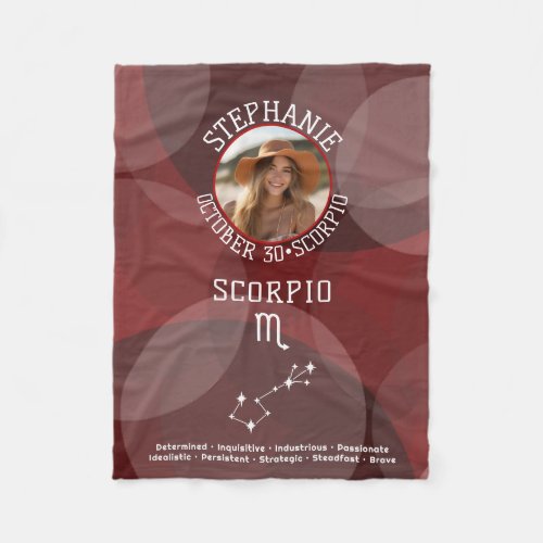 Scorpio Zodiac Astrology Photo Custom Birthdate Fleece Blanket