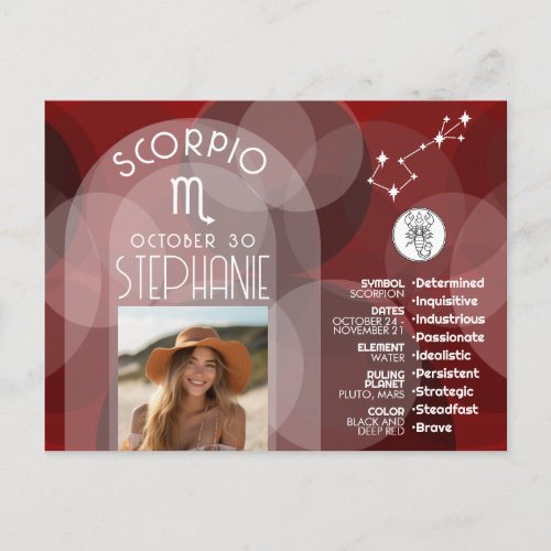 Scorpio Zodiac Astrology Photo Custom Birthdate Postcard