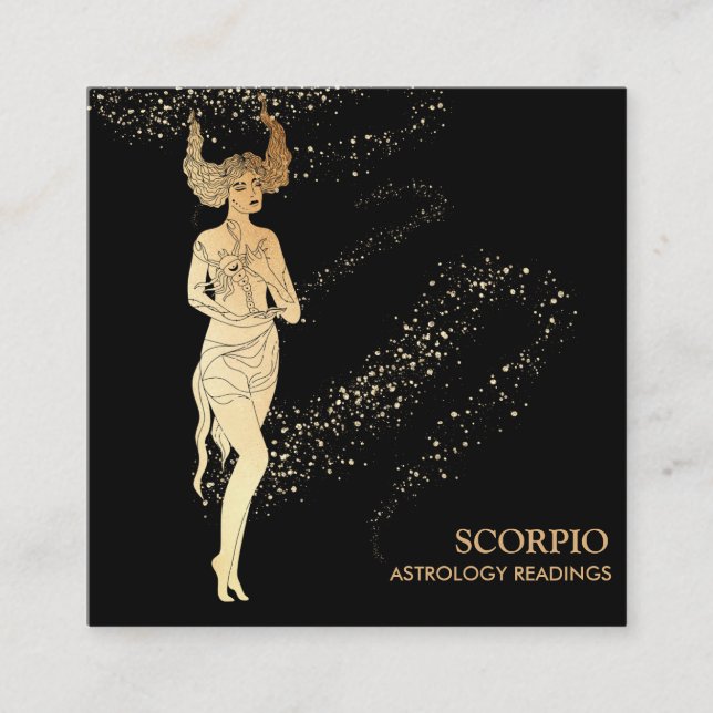*~* SCORPIO Zodiac Astrology Readings on Black Square Business Card (Front)