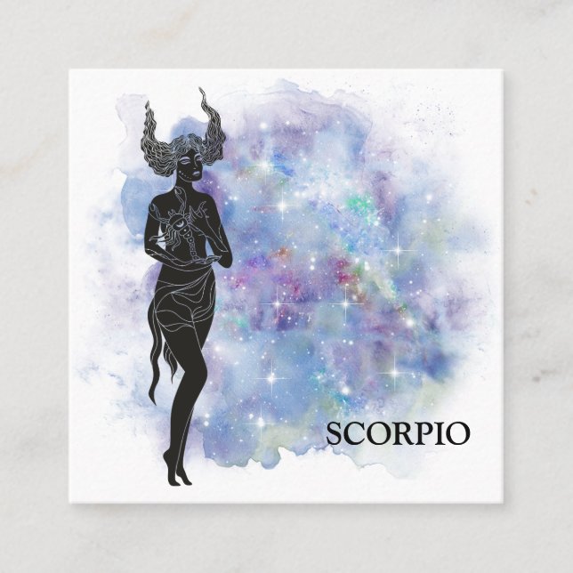 *~* SCORPIO Zodiac Astrology Readings Pink + Blue Square Business Card (Front)
