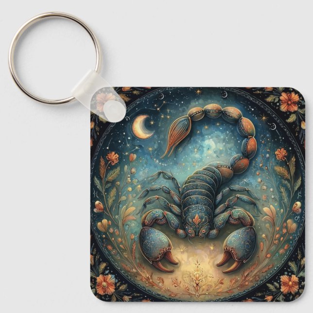 Scorpio Zodiac Astrology Sign Celestial Birthday Keychain (Front)