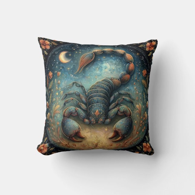 Scorpio Zodiac Astrology Sign Celestial Birthday Throw Pillow (Front)