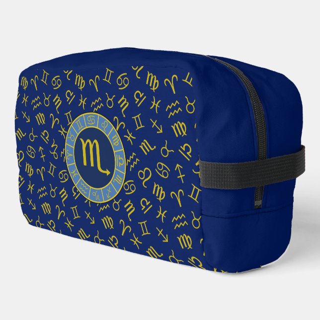 Scorpio Zodiac+Astrology Symbols Pattern Gld+Blues Dopp Kit (Left Corner)