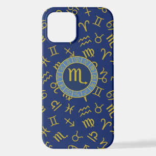 Scorpio Zodiac+Astrology Symbols Pattern Gld+Blues iPhone 12 Case