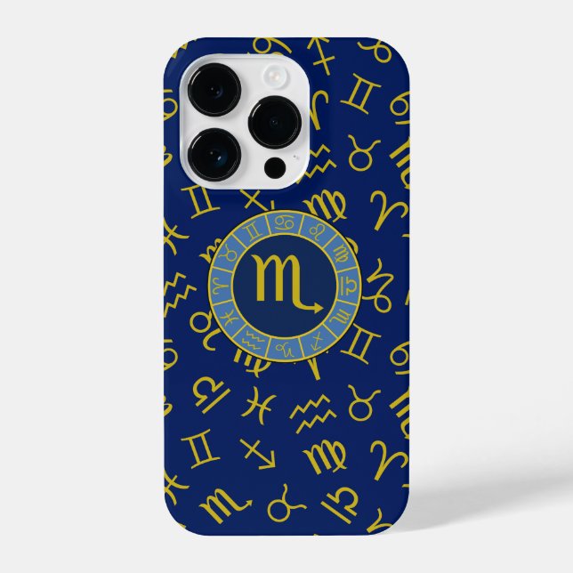 Scorpio Zodiac+Astrology Symbols Pattern Gld+Blues iPhone Case (Back)
