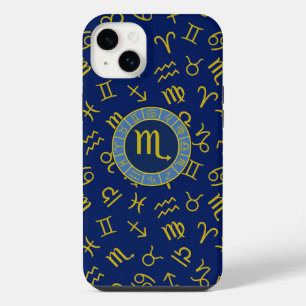 Scorpio Zodiac+Astrology Symbols Pattern Gld+Blues iPhone 14 Plus Case