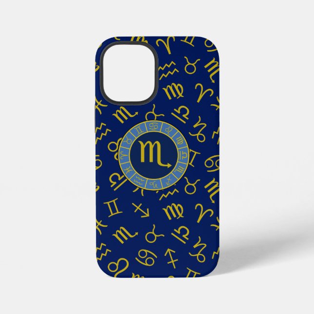 Scorpio Zodiac+Astrology Symbols Pattern Gld+Blues iPhone Case (Back)