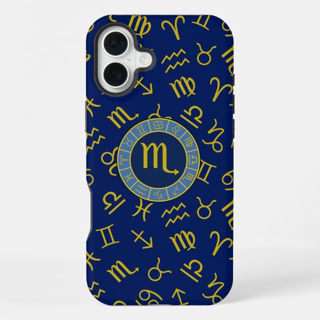 Scorpio Zodiac+Astrology Symbols Pattern Gld+Blues iPhone Case (Back)