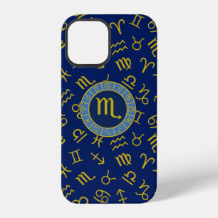 Scorpio Zodiac+Astrology Symbols Pattern Gld+Blues iPhone 12 Case