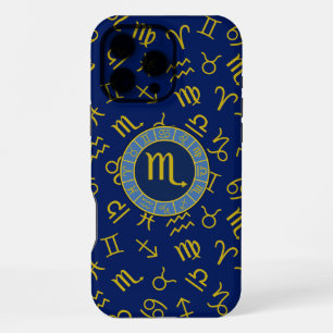 Scorpio Zodiac+Astrology Symbols Pattern Gld+Blues iPhone 16 Pro Max Case