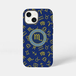 Scorpio Zodiac+Astrology Symbols Pattern Gld+Blues iPhone 13 Mini Case