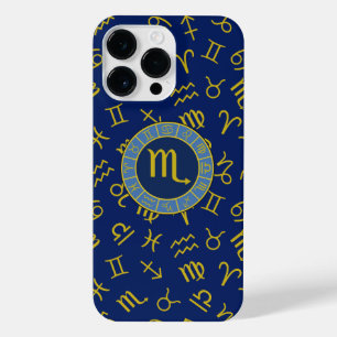Scorpio Zodiac+Astrology Symbols Pattern Gld+Blues iPhone 14 Pro Max Case
