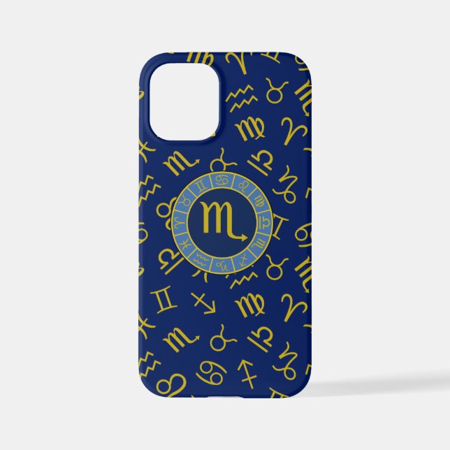 Scorpio Zodiac+Astrology Symbols Pattern Gld+Blues iPhone Case (Back)