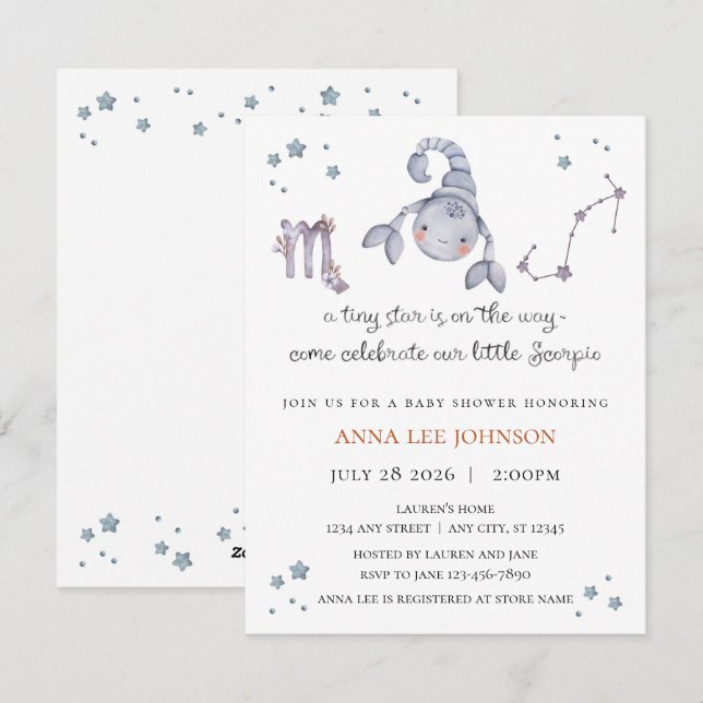 Scorpio Zodiac Baby Shower Invitation (Front/Back)