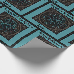 Scorpio Zodiac Birthday Add Name Teal & Black Wrapping Paper