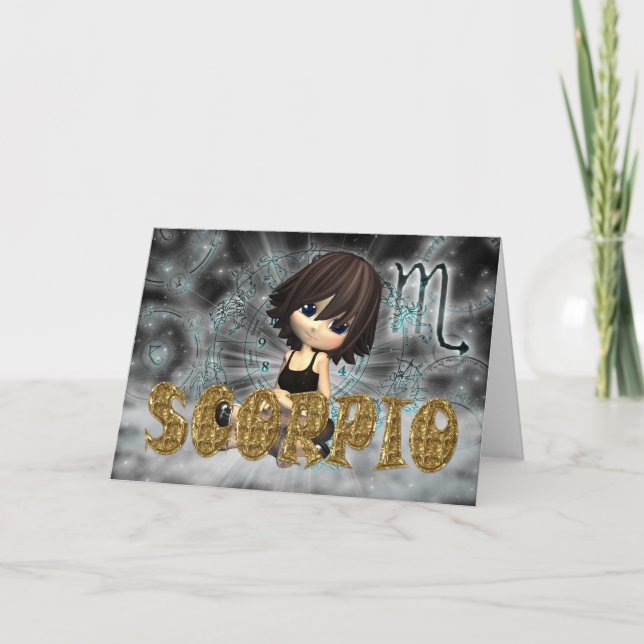 Scorpio Zodiac Birthday card with cutie pie Aquama (Front)