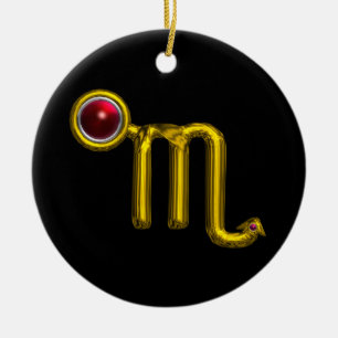 SCORPIO ZODIAC BIRTHDAY JEWEL Red Grenade Gold Ceramic Ornament
