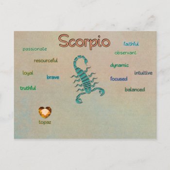 Scorpio Zodiac Characteristics Postcard by dickens52 at Zazzle