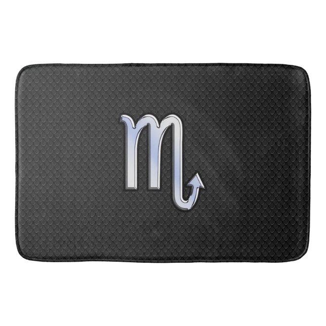 Scorpio Zodiac chrome like on black snake skin Bathroom Mat (Front)