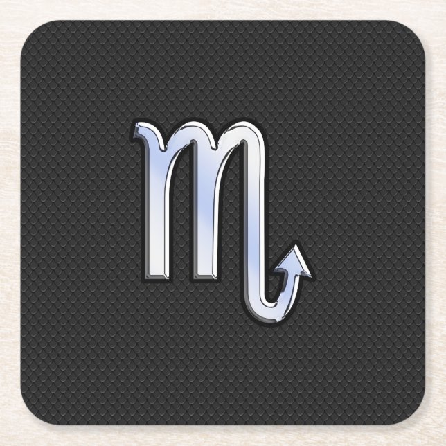 Scorpio Zodiac chrome like Sign black snake skin Square Paper Coaster (Front)