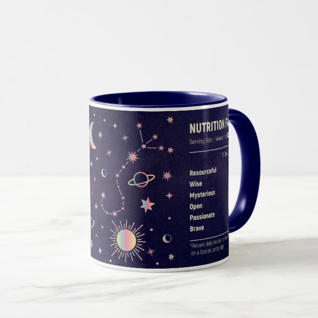 Scorpio zodiac constellation and trait facts mug (Front Right)