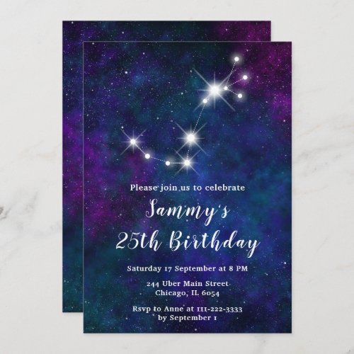 Scorpio Zodiac Constellation Birthday Party Invitation