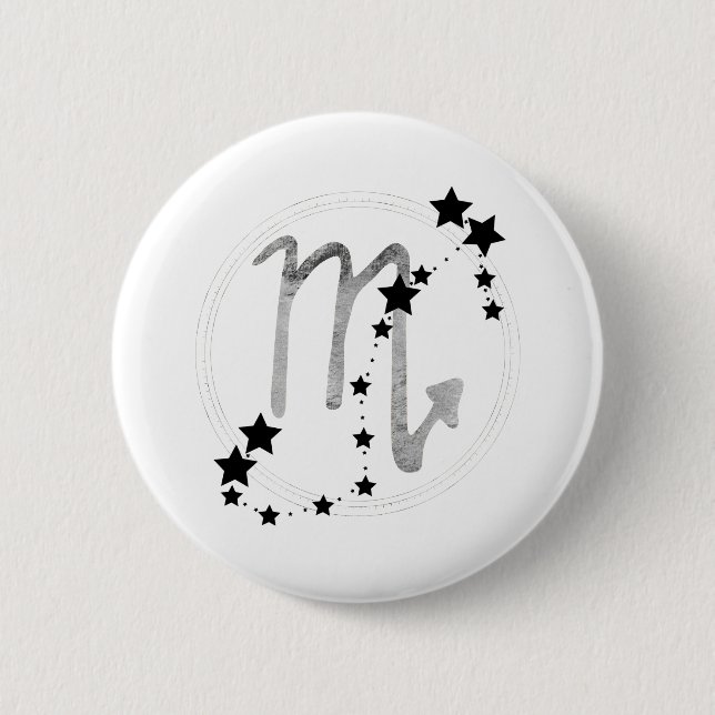 Scorpio zodiac constellation black & silver  button (Front)