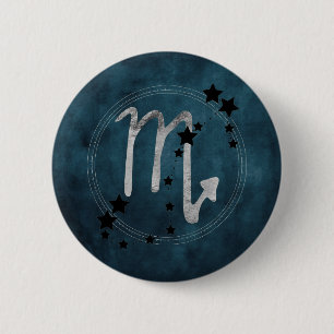 Scorpio zodiac constellation black & silver button