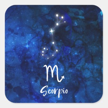 Scorpio Zodiac Constellation Blue Galaxy Celestial Square Sticker by GraphicBrat at Zazzle