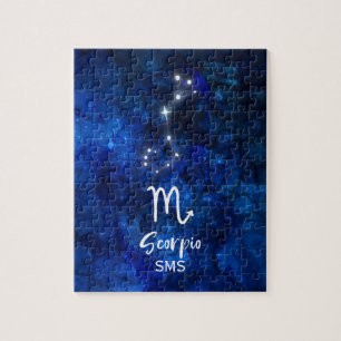 Scorpio Zodiac Constellation Blue Galaxy Monogram Jigsaw Puzzle