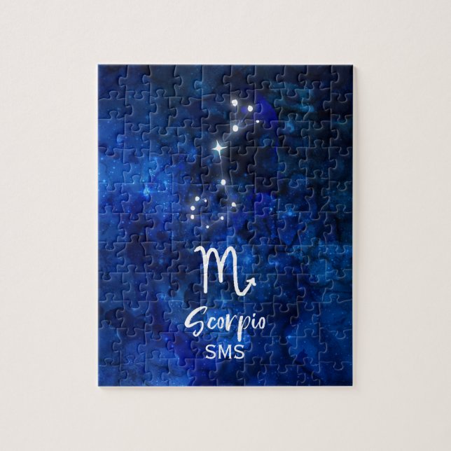 Scorpio Zodiac Constellation Blue Galaxy Monogram Jigsaw Puzzle (Vertical)