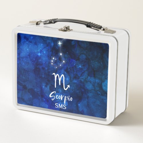 Scorpio Zodiac Constellation Blue Galaxy Monogram Metal Lunch Box