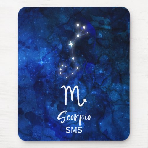 Scorpio Zodiac Constellation Blue Galaxy Monogram Mouse Pad