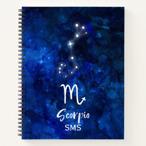 Scorpio Zodiac Constellation Blue Galaxy Monogram Notebook
