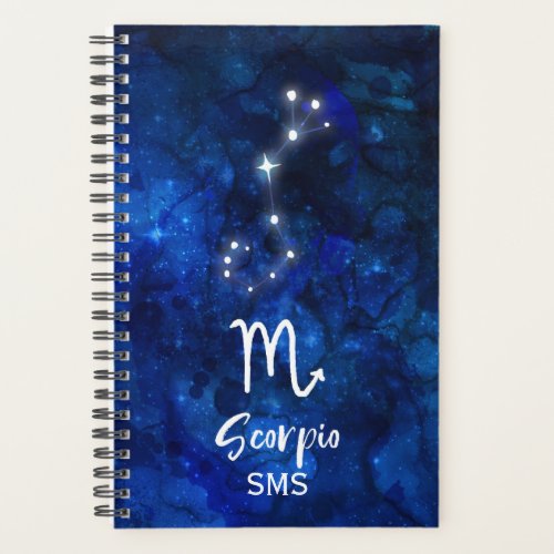 Scorpio Zodiac Constellation Blue Galaxy Monogram Planner