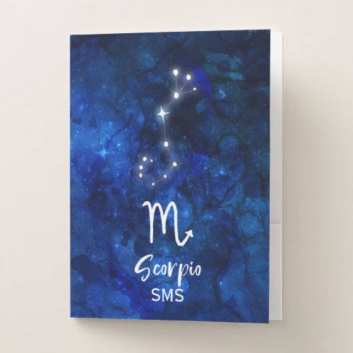 Scorpio Zodiac Constellation Blue Galaxy Monogram Pocket Folder
