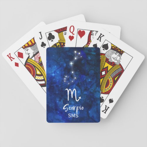 Scorpio Zodiac Constellation Blue Galaxy Monogram Poker Cards