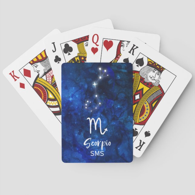 Scorpio Zodiac Constellation Blue Galaxy Monogram Poker Cards (Back)