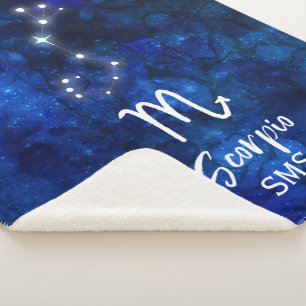 Scorpio Zodiac Constellation Blue Galaxy Monogram Sherpa Blanket