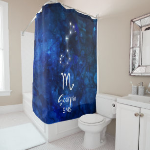 Scorpio Zodiac Constellation Blue Galaxy Monogram Shower Curtain