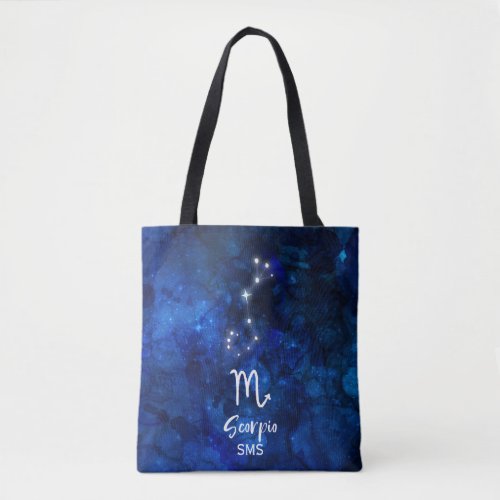 Scorpio Zodiac Constellation Blue Galaxy Monogram Tote Bag